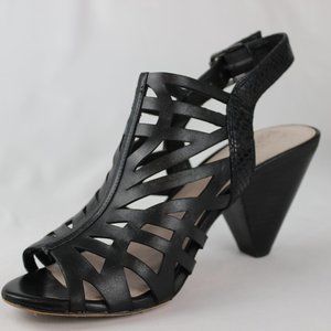 Vince Camuto 'VCelem' Solid Snake Black Straps Sandals with Pyramid Heel